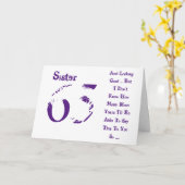 Leuk, 65ste verjaardag, zus, paarse en witte tekst kaart (Gele Bloem)