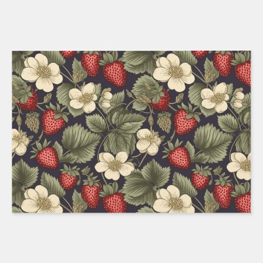 Leuk  Aardbei en Bloemen Design Inpakpapier Vel (Voorkant 2)