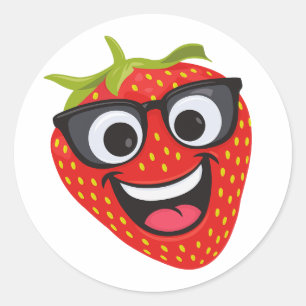 Leuk Aardbei Karakter – Leuke Kawaii Fruit Kunst Ronde Sticker