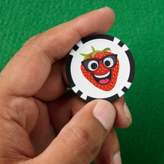 Leuk Aardbeien Karakter – Leuke Kawaii Fruit Kunst Poker Chips (Hand)