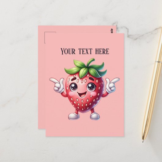 Leuk aardbeienfruit bericht toevoegen briefkaart (Voorkant / Achterkant in situ)