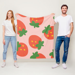Leuk aardbeimotief fleece deken
