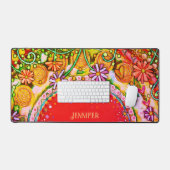 Leuk Abstract Bloemenrood gepersonaliseerd citaat Bureaumat (Keyboard & Muis)