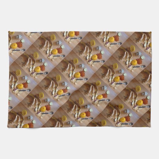 leuk afbeelding van gehakte veg prep voor het dine theedoek (Horizontaal)