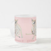 Leuk afbeelding van jeukende hond krabben met slog matglas koffiemok (Voorkant links)