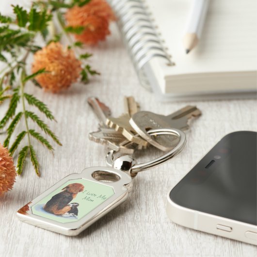 Leuk afbeelding van puppy hond knuffelen moeder sleutelhanger (Zijkant)