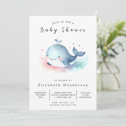 Leuk afdrukbaar walvis Baby shower Kaart (Staand voorkant)