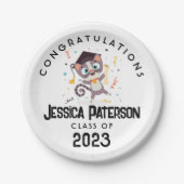 Leuk Afstuderen Kat Cartoon Kinder Afstudeerder Fo Papieren Bordje (Voorkant)