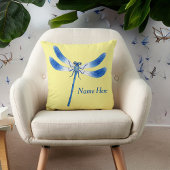 Leuk als een Bug Blue Dragonfly op Bleek geel Kussen