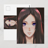 Leuk anime meisje met bruin haar en blauwe ogen briefkaart (Voorkant / Achterkant)