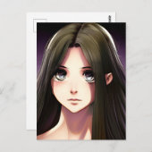 Leuk anime meisje met bruin haar en blauwe ogen briefkaart (Voorkant / Achterkant)