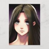 Leuk anime meisje met bruin haar en blauwe ogen briefkaart (Voorkant)