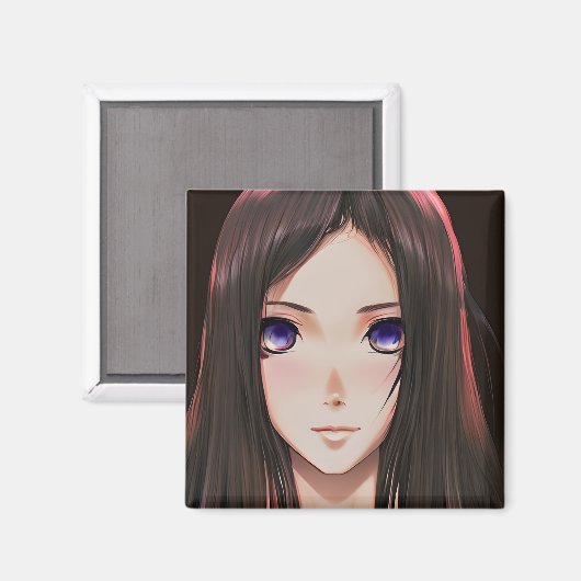 Leuk anime meisje met bruin haar en blauwe ogen magneet (Voorkant / Achterkant)