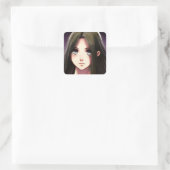 Leuk anime meisje met bruin haar en blauwe ogen vierkante sticker (Tas)