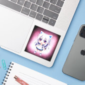 Leuk anime meisje met kat oren hoofdband sticker (Laptop met iPhone)