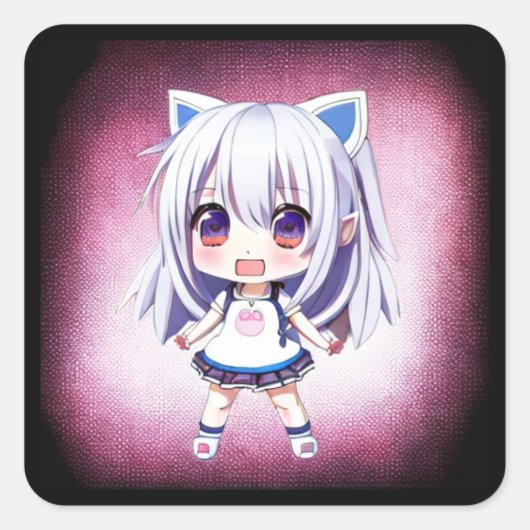 Leuk anime meisje met kat oren hoofdband vierkante sticker (Voorkant)