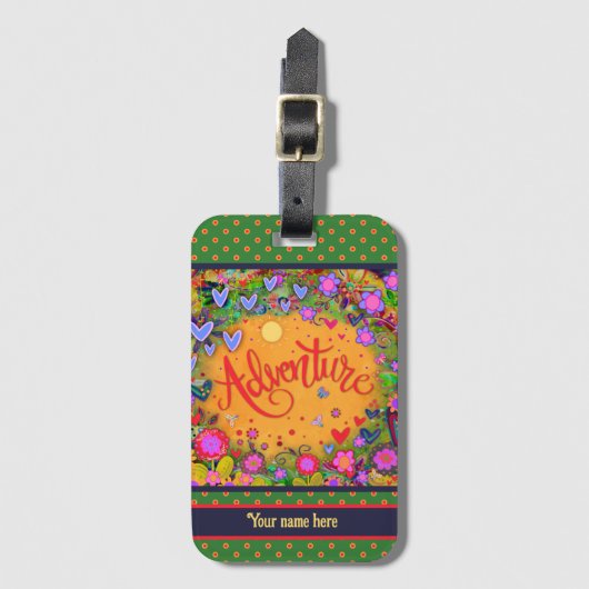 Leuk Avontuur Gepersonaliseerde naam Floral Bagagelabel (Voorkant (verticaal))