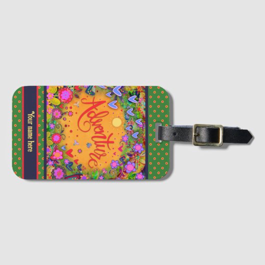 Leuk Avontuur Gepersonaliseerde naam Floral Bagagelabel (Voorkant (horizontaal))