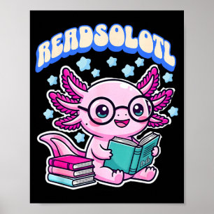 Leuk axolotl kawaii axolotl grappig boek lezen lie poster