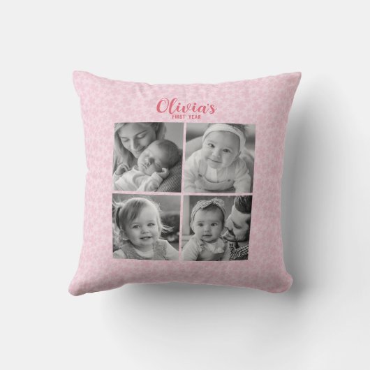 Leuk Baby Meisje Fotocollage Personaliz Gift Kussen (Achterkant)
