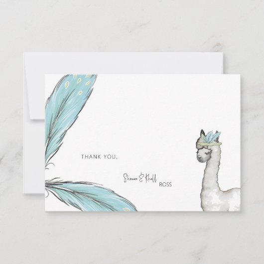 Leuk Baby shower Boho Llama Wit Bedankkaart (Voorkant)
