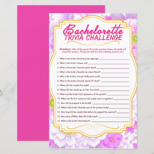 leuk Bachelorette-spel Papier (Voorkant / Achterkant)