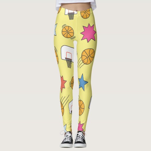 Leuk basketbal patroon - Geel Leggings (Voorkant)