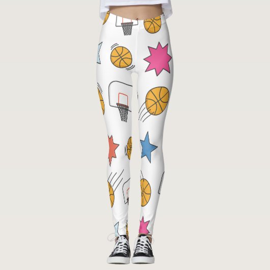 Leuk basketbal patroon - Wit Leggings (Voorkant)