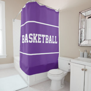 Leuk BASKETBAL Witte Tekst Strepen Op Koningsblauw Douchegordijn