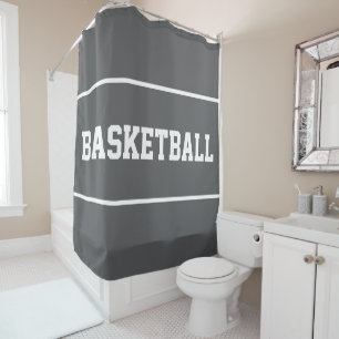 Leuk BASKETBAL Witte Tekst Strepen op Modern Grijs Douchegordijn