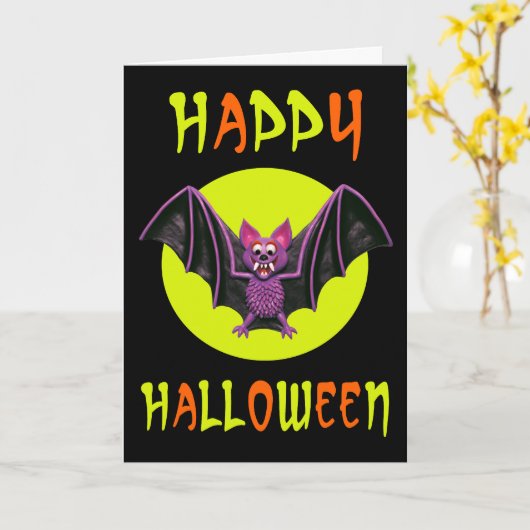 Leuk Bat Halloween Feest Kaart (Gele Bloem)