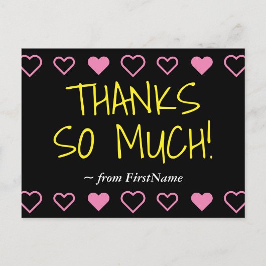 Leuk "BEDANKT ZO VEEL!" + Hearts Briefkaart (Voorkant)