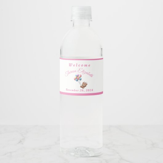 Leuk Beer & Ballonnen Meisje Waterfles Etiket (Voorkant)
