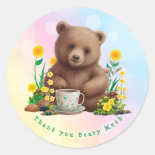 Leuk Beer Bloemen Dank u Beary Veel gepersonalisee Ronde Sticker