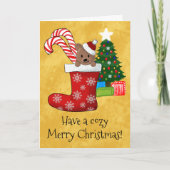 Leuk Beer Candy Cane Christmas Stocking Kaart (Voorkant)