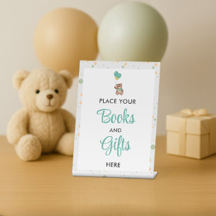 Leuk Beer Cub Baby shower Gift Tafel Pedestal Sign Reclamebord Met Voetstuk
