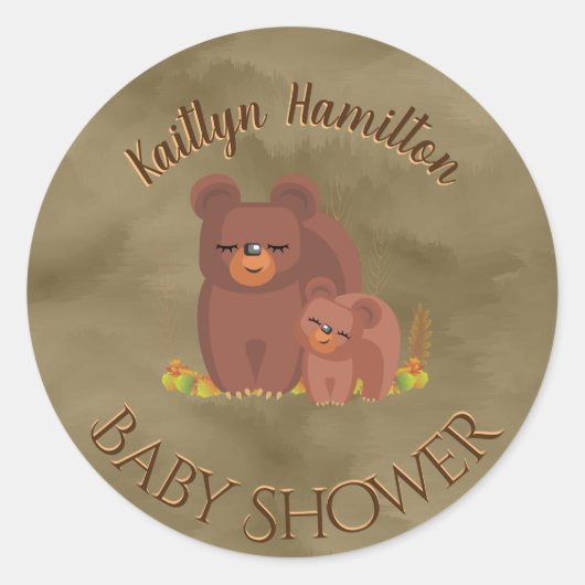 Leuk Beer Cub Boy Moeder Baby shower Woodland Ronde Sticker (Voorkant)