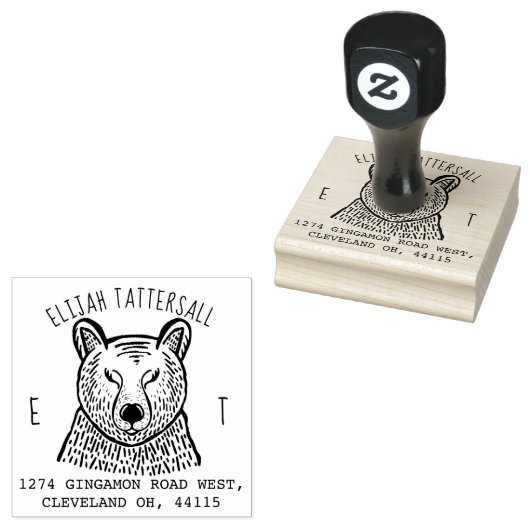 Leuk Beer Dier Monogram & Naam Retouradres Rubberstempel (Gestempeld)