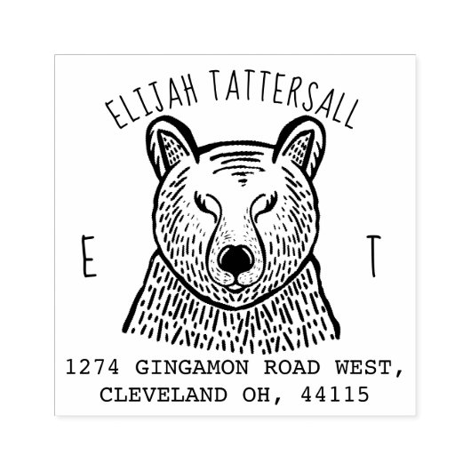 Leuk Beer Dier Monogram & Naam Retouradres Rubberstempel (Afrduk)