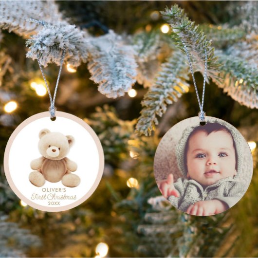 Leuk Beer Eerste Kerstmis Foto Ornament
