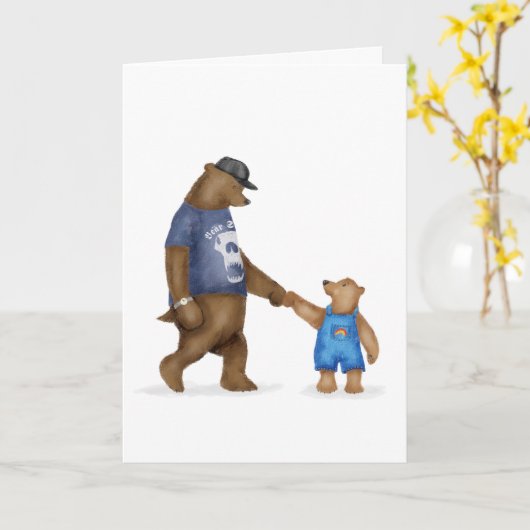 Leuk beer en beer welp blanco kaart (Gele Bloem)