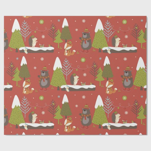 Leuk Beer, Fox, & Hedgehog Kinder Vakantie Grappig Cadeaupapier (Vlak)