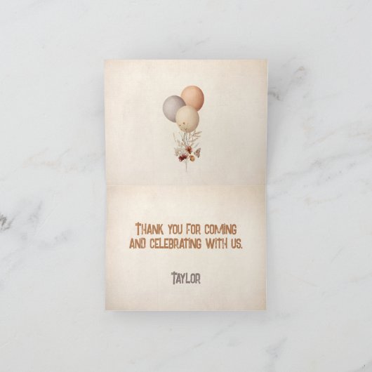 Leuk Beer Herfst Beary 1st Verjaardag Dank u kaart (Binnen)