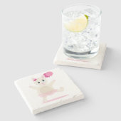 Leuk beer houdt twee ballonnen roze onderzetter (Zijkant)