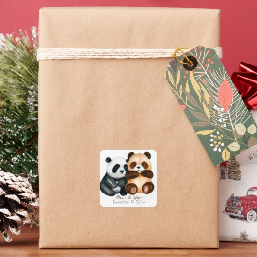 Leuk Beer Paar | Romantische bruiloft Vierkante Sticker (Feestdagen)