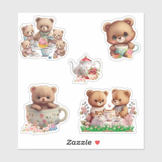 Leuk Beer Tea Party Set van 5 Sticker (Vel)