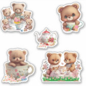 Leuk Beer Tea Party Set van 5 Sticker (Voorkant)