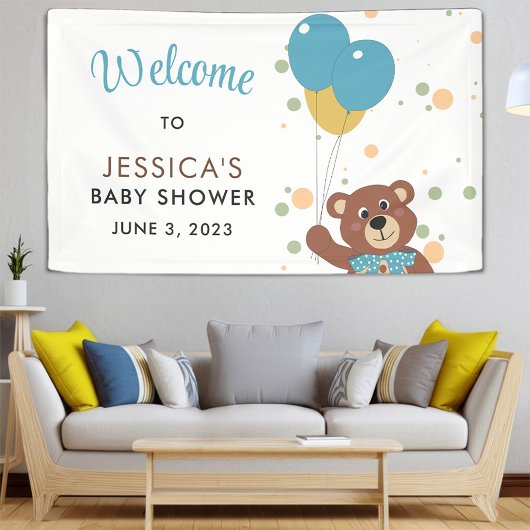 Leuk Beer Thema Baby Boy Blue Shower Welkom Spandoek
