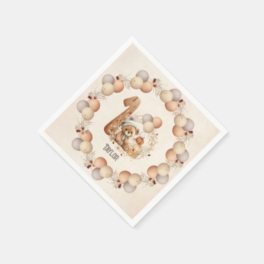 Leuk Beren Herfst Beary 1st Verjaardags Papier Ser Servet (Hoek)