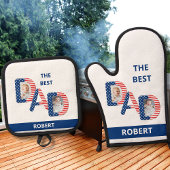 Leuk Beste PAPA Twee foto's Naam Rood Wit en Blauw Ovenwant & Pannenlap Set